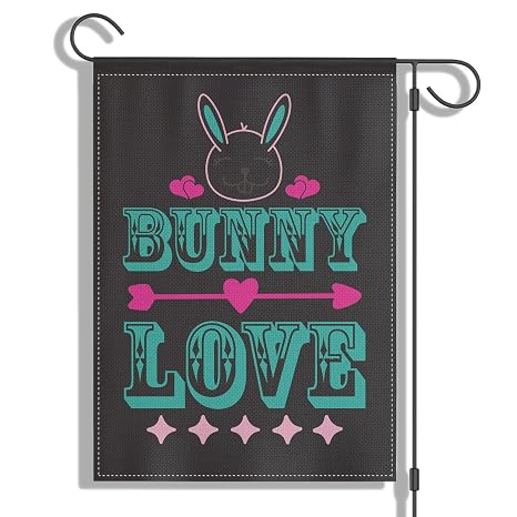Wittyl Easter Garden Flags Black Pink Garden Flag, Burlap Double Sided Easter Rabbit Love, Yard Outdoor Double Flag 12 x 18 Inch