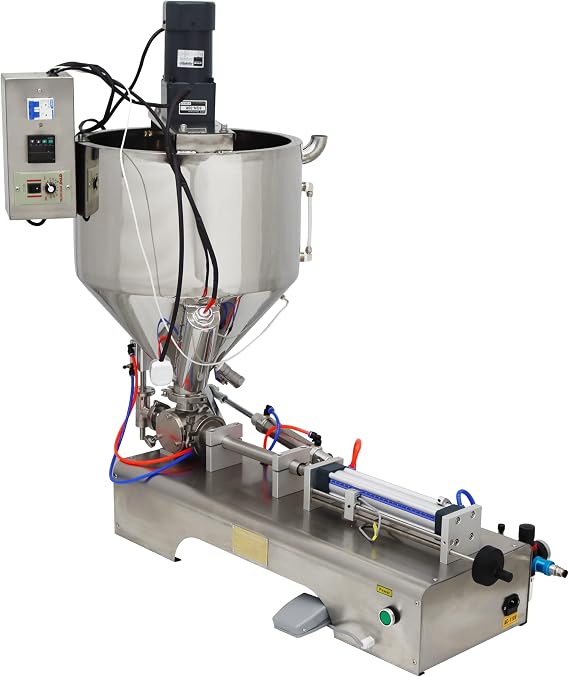 TECHTONGDA Semi-Automatic Liquid Paste Filling Machine, 5-50ml Fill Volume, 248F Constant Temp Hopper with Mixing Function, 304 Stainless Steel, Pneumatic & Electric for Small Batch Production