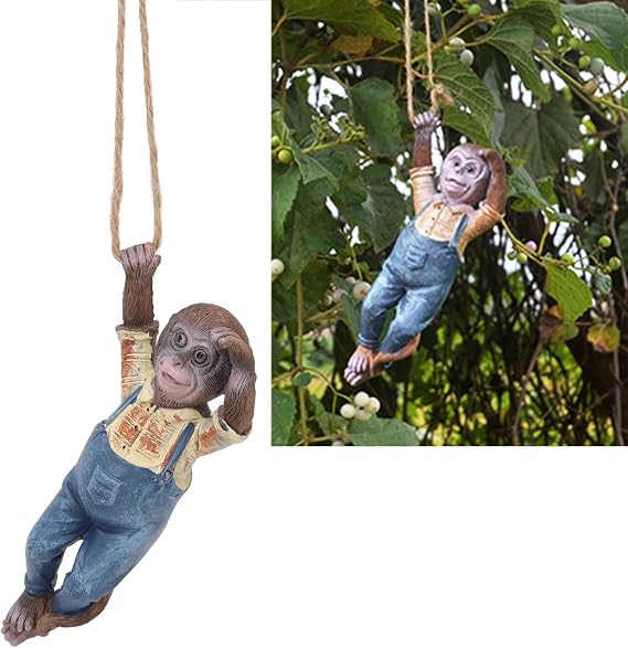 HEITIGN Swinging Monkey Figurine, Tree Hanging Cute Monkey Statues for Garden Lawn Patio Yard Porch Christmas Decoration