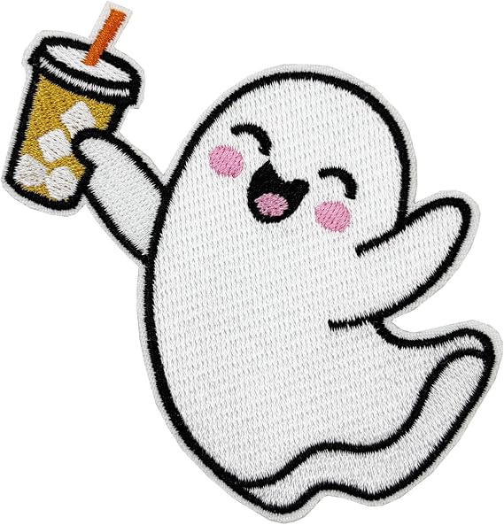 3'' Iced Coffee Ghost Halloween Embroidered Iron-On Patch