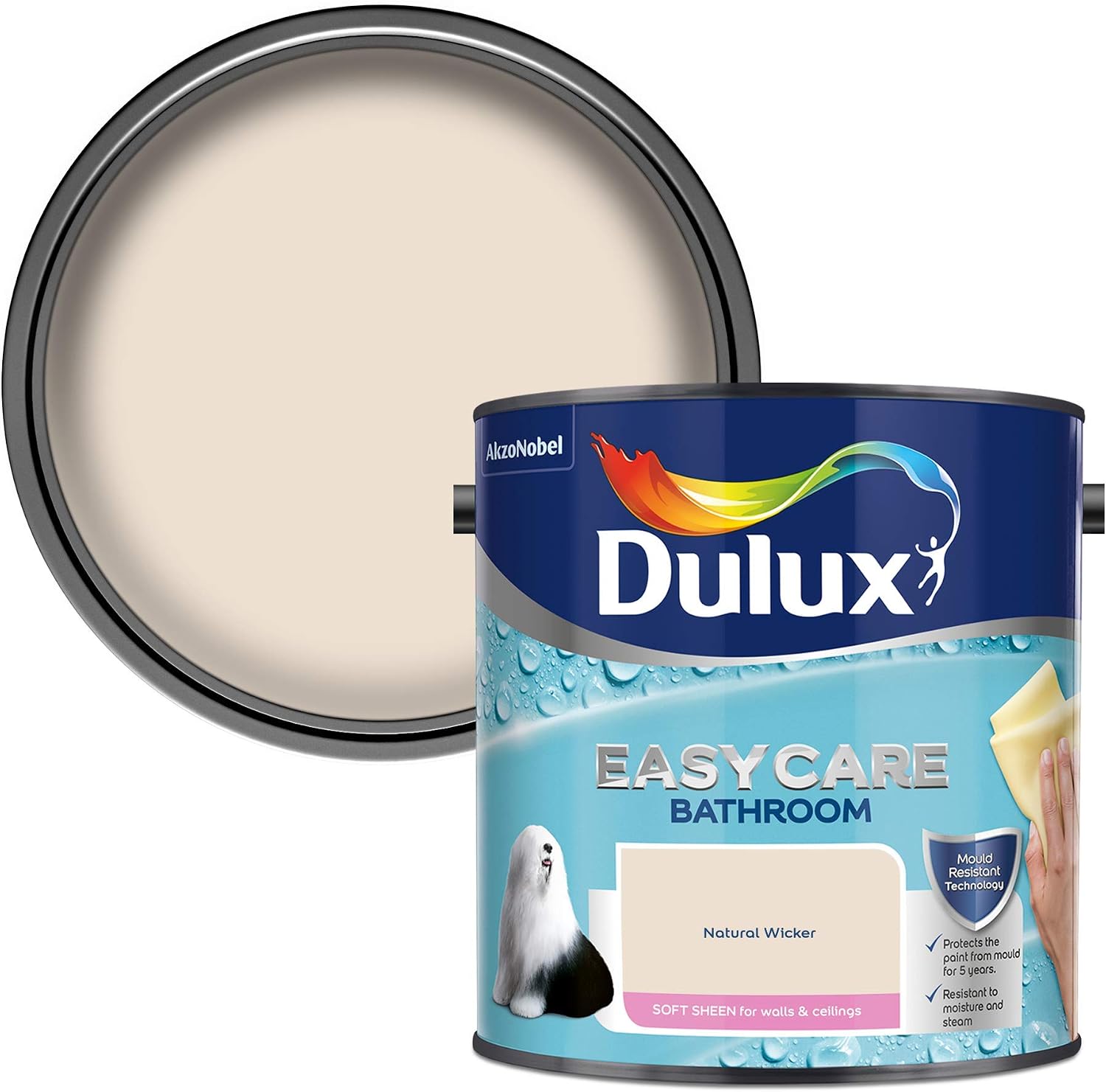 Dulux 5275840 Easycare Bathroom Soft Sheen Emulsion Paint For Walls And Ceilings - Natural Wicker 2.5L