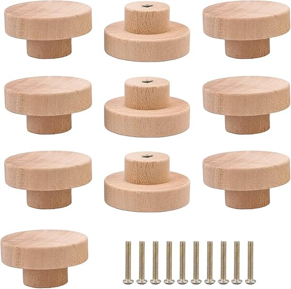 Wooden Drawer Knob, Door Handle, Cabinet Knobs Handles Unfinished Wood with Screws Pack of 8-30 pcs(S,12pcs)