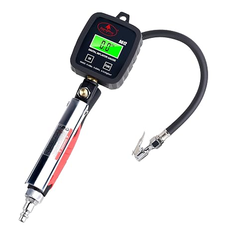 AEROPRO Tools デジタルタイヤインフレーター 圧力計付き 203PSI エアチャックとコンプレッサーアクセサリー 高耐久 ゴムホースとクイックコネクトカプラー付き ディスプレイ解像度