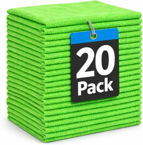 Taski Diversey D7524117 MyMicro Commercial Microfiber Cleaning Cloth, Bulk Cleaning Towels for Housekeeping - Reusable & Lint Free - Large 14 Inch x 14 Inch, Green, Pack of 20