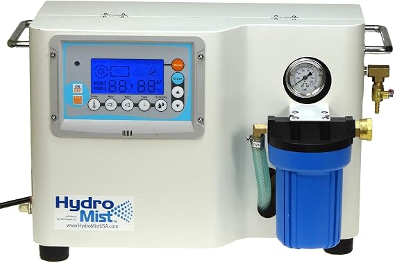 HydroMist PROMist 100 Patio Misting Pump, 1 HP, 64 Nozzle, White, 1 Count | 1000 PSI, LCD Programmable Screen, Remote, Humidity and Temp Sensors, 110 Volts, Metal, Hose Adapters, Electric