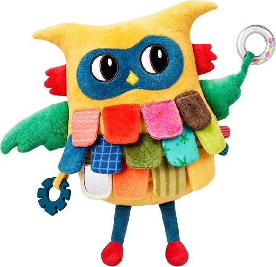 JoyCat Sensory Owl Baby Toy with Crinkle Feathers & Mirror, 0-12 Months