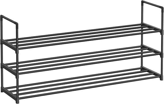 SONGMICS 3 Katlı Ayakkabı Rafı, Ayakkabı Saklama Düzenleyici, Metal Saklama Rafı, 15 Ila 18 Çift Ayakkabıya Uygun, Istiflenebilir Ayakkabı Rafı, Koridor, Oturma Odası, Yatak Odası İçin, 30 x 116 x 55