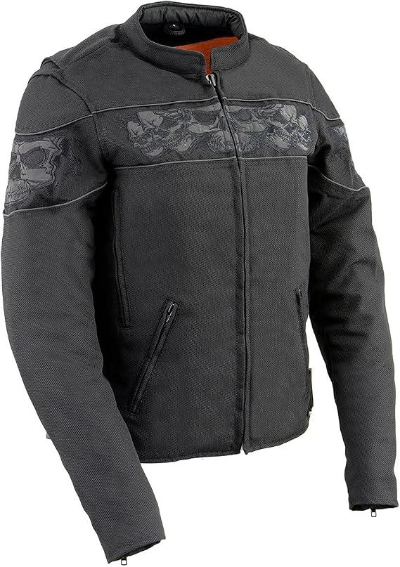 Milwaukee Leather MPL2730 Women's Black Crossover Textile Scooter Jacket with Reflective Skulls