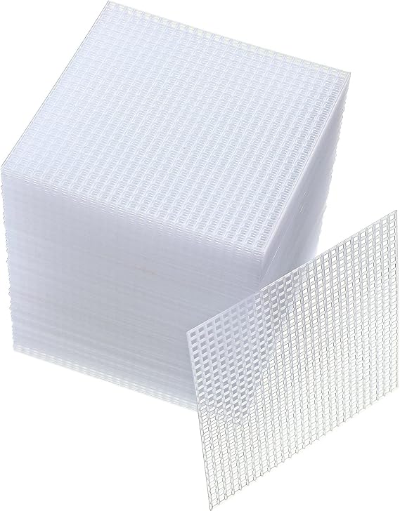 Yunlly 100 Pcs 7 Count Plastic Canvas Mesh Sheets, 4.5'' Square Canvas