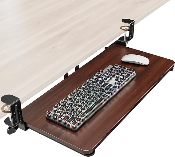 Ergonomic Keyboard Tray Under Desk, 25.6x11.8 Inch Board, Walnut
