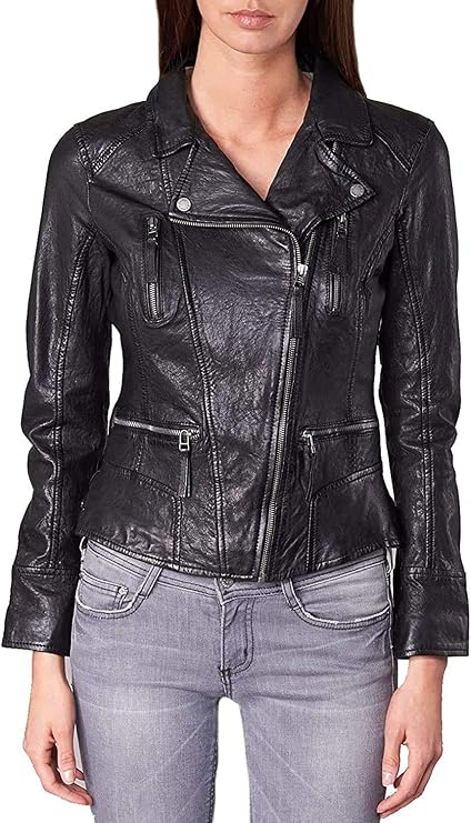 Geniune Black Leather Jacket | Women Motorcycle Jacket | Womens Lambskin Leather Jacket (Lapel Black Jacket, Medium)