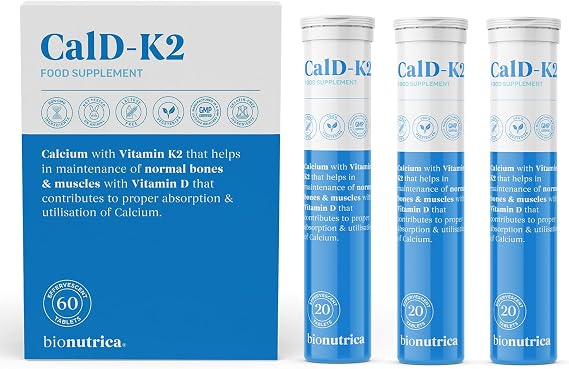 CalD-K2 Calcium 800mg Effervescent Tablets with Vitamin D3 & K2 (MK-7) | Bone & Muscle Support | Vegan, Non-GMO | 60 Tablets