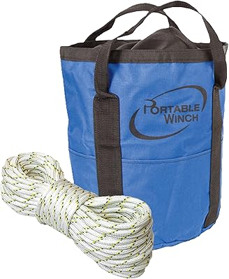 Portable Winch PCA-0150 Rope Bag and Double-Braided Polyester Rope, 12 inch x 164 ft, 7275 lb Capacity for Logging, Towing, Skidding, Made for Capstan Winches