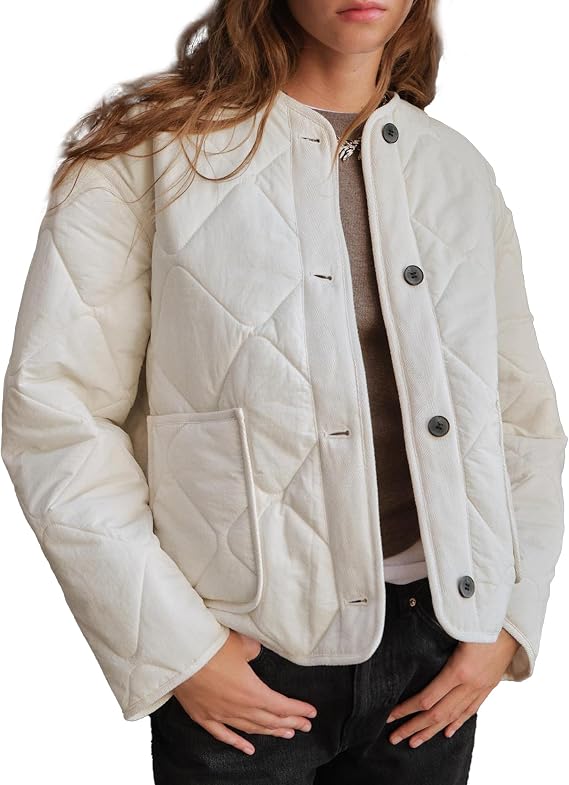 Hixiaohe Quilted Jacket for Women Lightweight Button Down Winter Warm Puffer Jackets Padded Outerwear with Patch Pockets