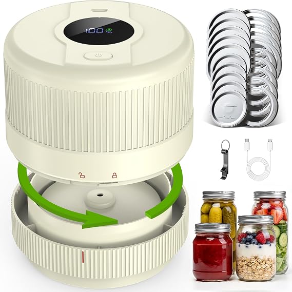 Mason Jar Vacuum Sealer Kit, Electric Sealer for Wide and Regular Mouth Mason Lids, Canning Vacuum Sealer Mason Jar, Automatic Vacuum Sealer Machine for Food Storage (Beige)