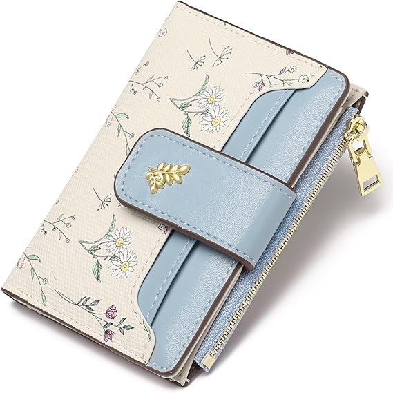 GAEKEAO Small Wallets for Women RFID Blocking Leather Bifold Zipper Pocket Wallet Credit Card Holder with ID Window