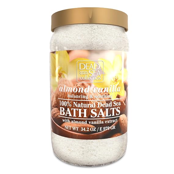 Dead Sea Collection Bath Salts with Almond & Vanilla Pure Dead Sea Salt and Sweet Almond Oil - Nourishing Soothing and Relaxing Skin and Muscle 34.2 Oz