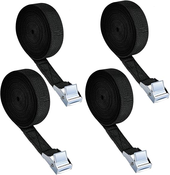 Tie Down Straps, 4 Pack Heavy Duty Tensioning Belts, 2m x 25mm Adjustable Lashing Straps Ratchet Straps for Motorcycle, Cargo, Trucks, Trailer, Luggage(Black)