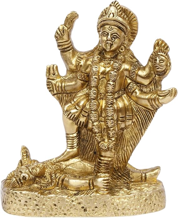 Kartique Brass Idol of Maa Kali Adi Shakti Ma for Spiritiual Home Decor in Gold Color Height 5 Inch