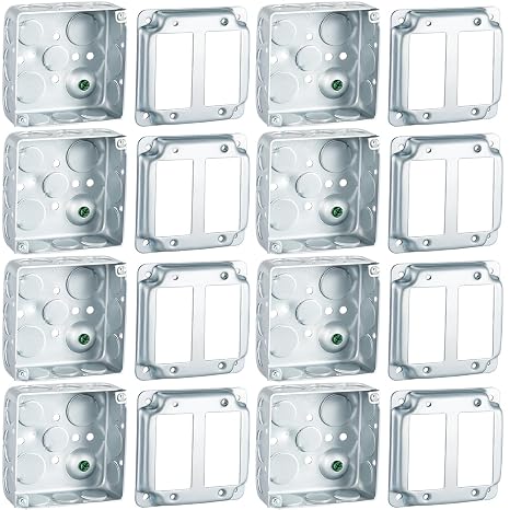 Copkim 8 Set 4 4" Electrical Junction Box with Cover Electrical Metal Outlet Box, 21.0 Cu. in. Capacity Receptacle Exposed Work Cover, 1-1/2'' Deep (2 Gfci)