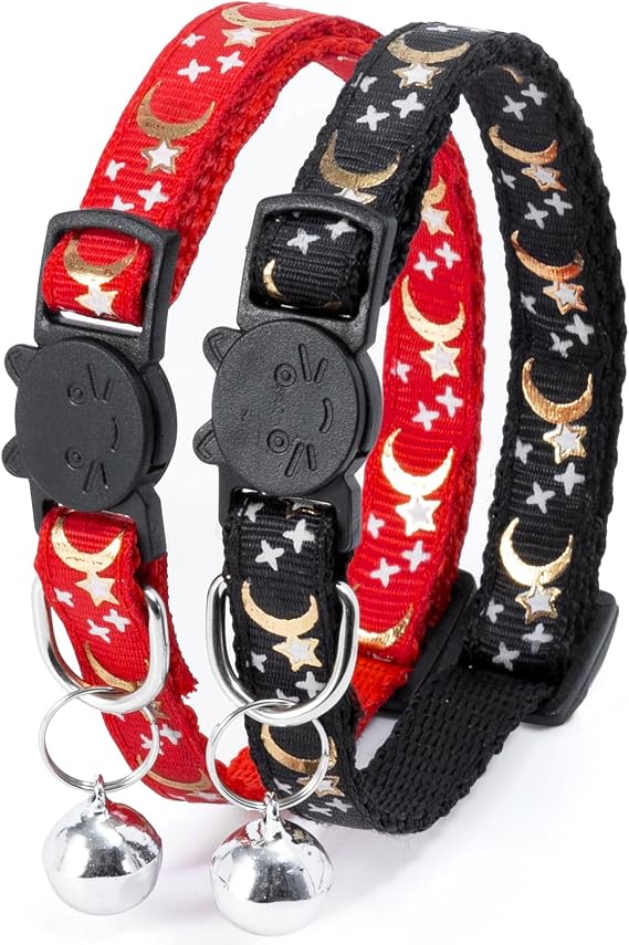 Cat Collar with Bell, Cat Collars with Quick Release, Reflective, Adjustable, Suitable for All House Cats, Puppies, Cat Accessories (2 Pack)