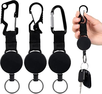 Fainne 3 Pcs Retractable Keychain Heavy Duty Multiple Retractable Badge Holder with Clip and Keyring Carabiner Badge Reel Keychain with 23.5 Inch Steel for Easy Access