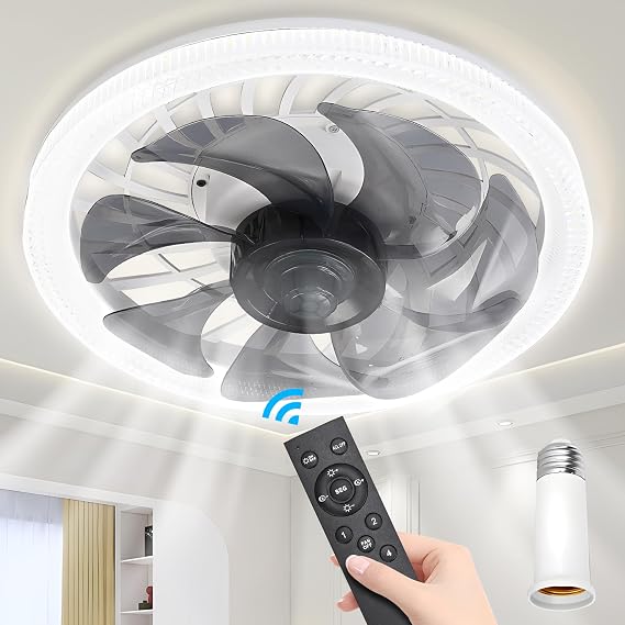 Socket Fan Light - 12" Socket Fan Ceiling Fan With Light and Remote, E26 Base, 4 Speed Wind Adjustment, 3000-6000k Dimmable LED Light for Bedroom, Kitchen