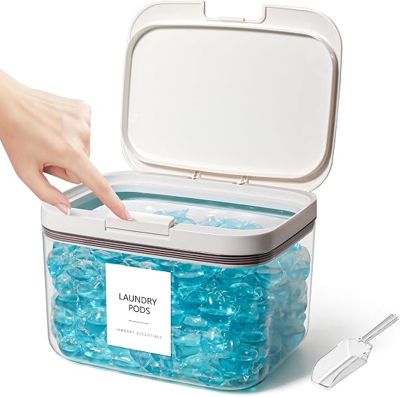 Laundry Pods Container, 1 Pack 2.96 qt. / 95 fl oz Powder Holder Dispenser for Laundry Room Organization Decor, Plastic Pod Beads Detergent Containers for Storage
