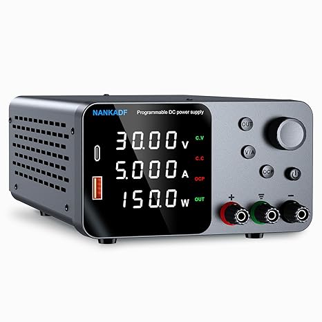 DC Power Supply Adjustable 30V 5A, Lab Bench Power Supply with Encoder Knob &amp; USB-A/Type-c Fast Charging Interface, 4 Digit High Precision LED Display, Variable Switching Regulated Power Supplies