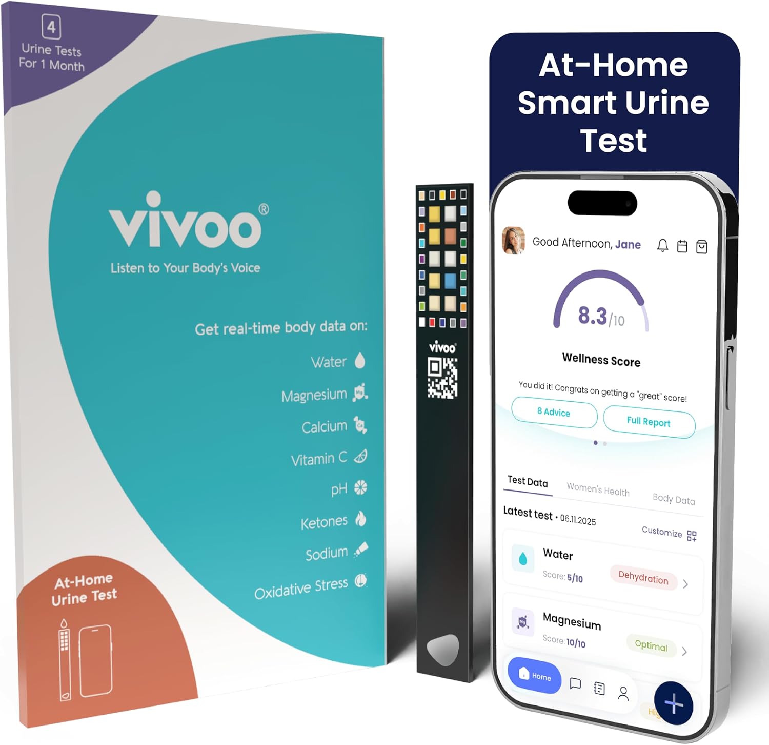 Vivoo Urine Test Strips for at-Home Wellness: 8-in-1 Advanced Urine Test for Ketones, pH, Hydration, Vitamin C & More | Fast Results in 90 Seconds | Free App & Personalized Insights, 12 Strips