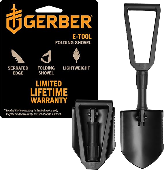 Gerber Gear E-Tool Spade, Folding Shovel for Camping, Serrated Blade Edge & Glass-Filled Nylon Handle, 2, Black | Serrated Blade Edge & Glass-Filled Nylon Handle, 2, Black