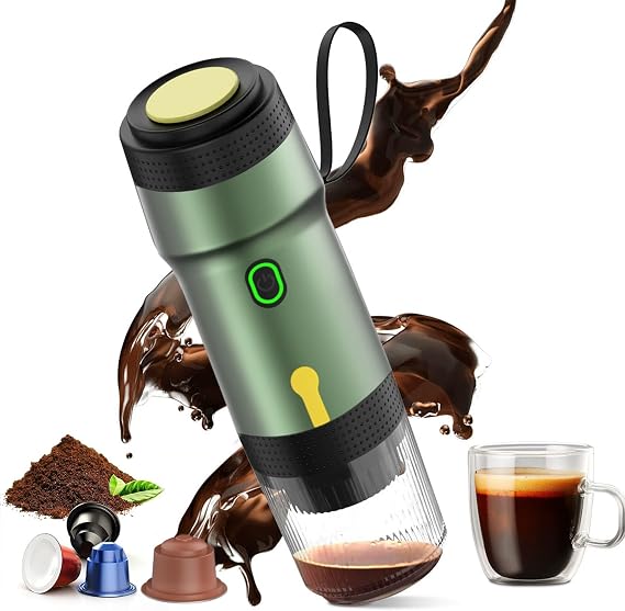 Portable Espresso Machine, 3-in-1 Self-Heating Portable Coffee Maker for Travel with Rechargeable Battery, Cordless Electric Mini Espresso Maker for RV Hiking Camping Office (Green)