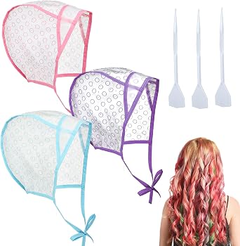 Bewudy 3 Pcs Hair Highlighting Caps, Salon Hair Coloring Dye Cap with Plastic Crochet Hook for Salon & DIY Dyeing