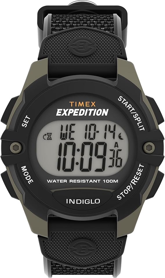 Timex Men's Expedition 41 mm Watch - Black Resin Two- Piece Digital Dial Green Case