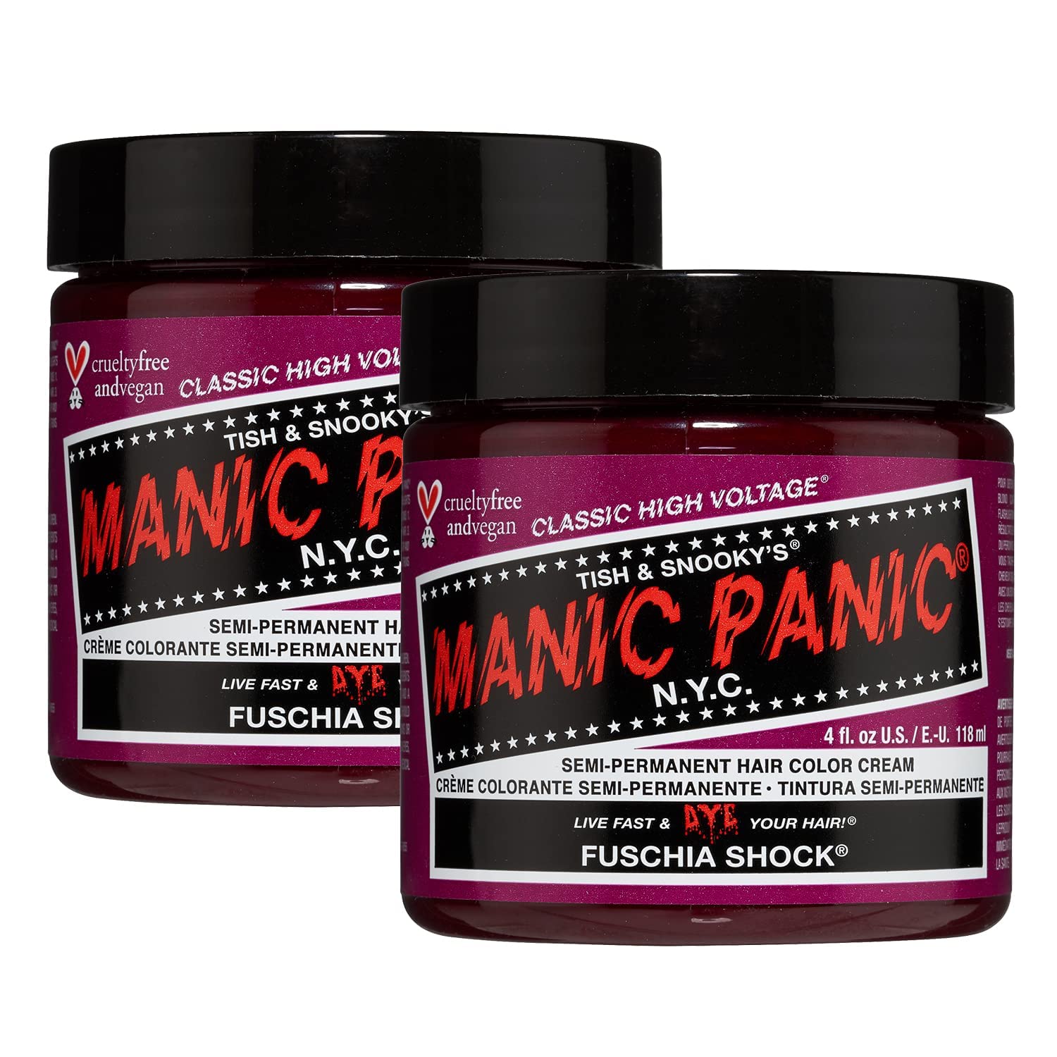 MANIC PANIC Classic Fuschia Shock Semi Permanent Hair Color - Dark Pink Hair Dye for Women & Men That Lasts 4-6 Weeks - Vegan, Ammonia & Cruelty-Free - Create & Mix Custom Shades 2 Pack