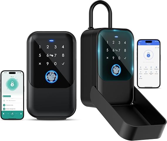 Smart Key Lock Box, Bluetooth Fingerprint Lock Box with Tuya/TT-Lock APP, Fingerprint Recognize & Multiple Code Types, Security Key Lock Box for Outside, Owner, Realtor, Airbnb
