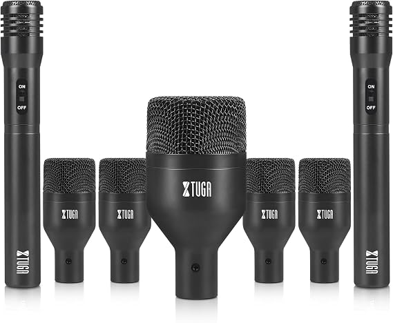 XTUGA DI7 Professional 7-Piece Dynamic Drum Mic Kit (All-Metal Construction) for Kick Drum, Suitable for Drum Kit Recordings, Studio Recording and Live Performance