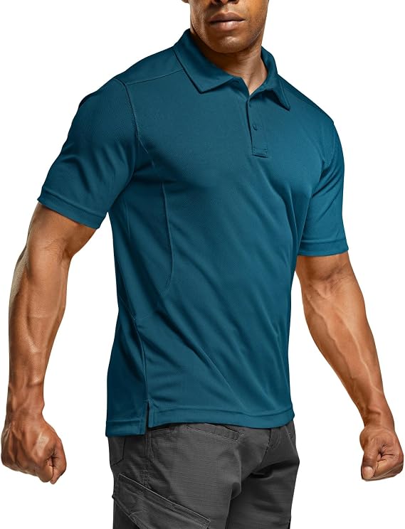 CQR Men's Quick Dry Tactical Polo Shirt, Lightweight Breathable Performance Polo, Short Sleeve UPF 50+ Outdoor Golf Shirt