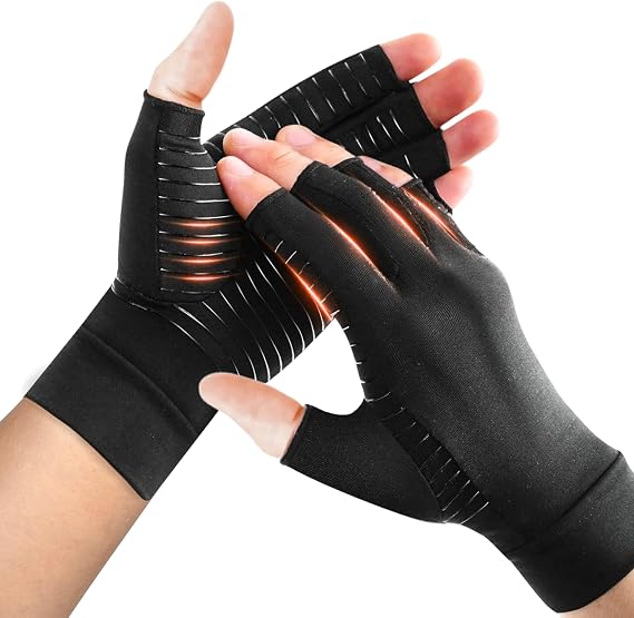 COPPER ADV TECH Copper-Infused Compression Gloves for Hands Fingerless Support Gloves for Everyday Activities 1 Pair