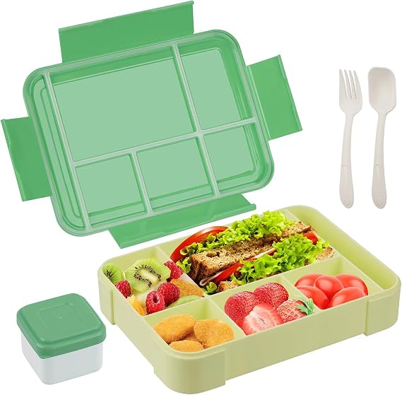 Bento Lunch Box, Reusable Bento Box Adult Lunch Box with 5 Compartments and 1 Salad Dressing Containers, Lunch Containers for Men Women Student School Office, Microwave Safe (1330ML)