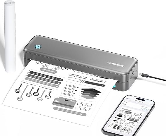 Portable Printers Wireless for Travel, D820 Thermal Inkless Printer Support Sizes from 8.5" x 11" to 2" Width, Suitable for Smartphone & PC, Bluetooth Printers for Home Use(Silver, 1Pack)