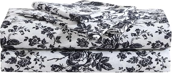 Betsey Johnson - Full Bed Sheets, Soft & Lightweight Bedding, Fade & Wrinkle Resistant (Betseys Toile Black, Full)