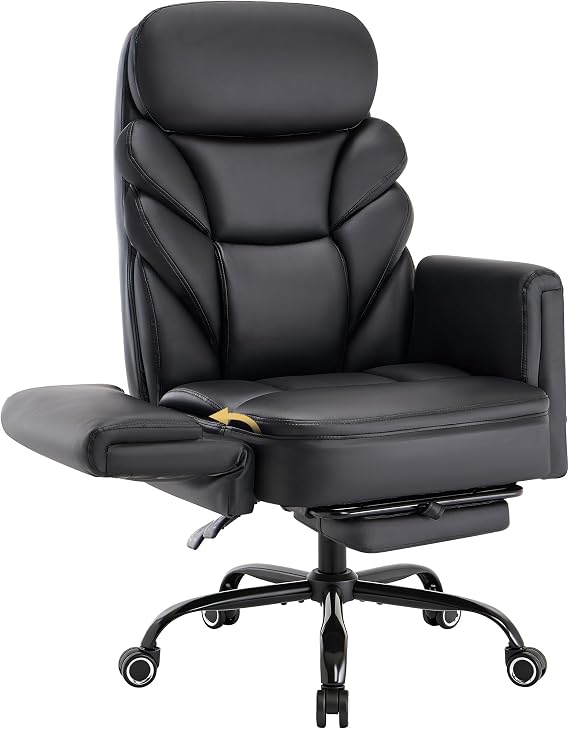 Big and Tall Office Chair, Reclining High Back Criss Cross Desk Chair | Footrest, Foldable Arms, Soft Wide Pet Seat, Thick Padded, Cross Legged Home Office Large Ergonomic Computer Chair