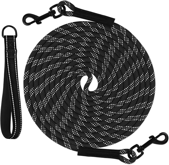 Taglory Long Dog Leash with Removable Padded Handle Tie Out, 15/30/50/66FT Heavy Duty Training Leash with 2 Swivel Hooks for Large Medium Small Dogs Camping, Hiking, Walking, Backyard, Black, 30FT