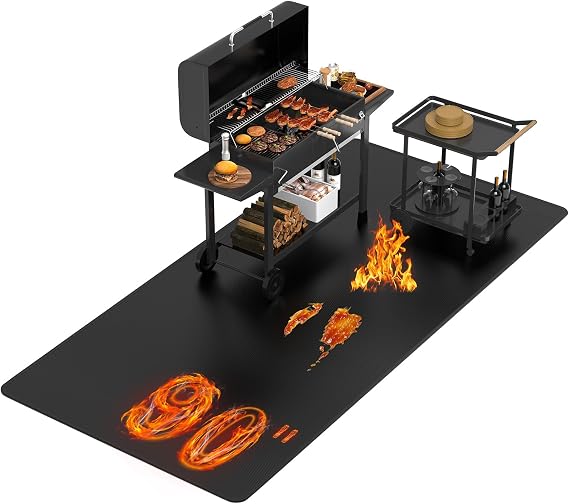 90 x 48 in Under Grill Mats for Outdoor Grill - Extra Large Double-Sided Fireproof Grill Mat to Protect Deck, Patio, Lawn - Easy to Clean BBQ Mats