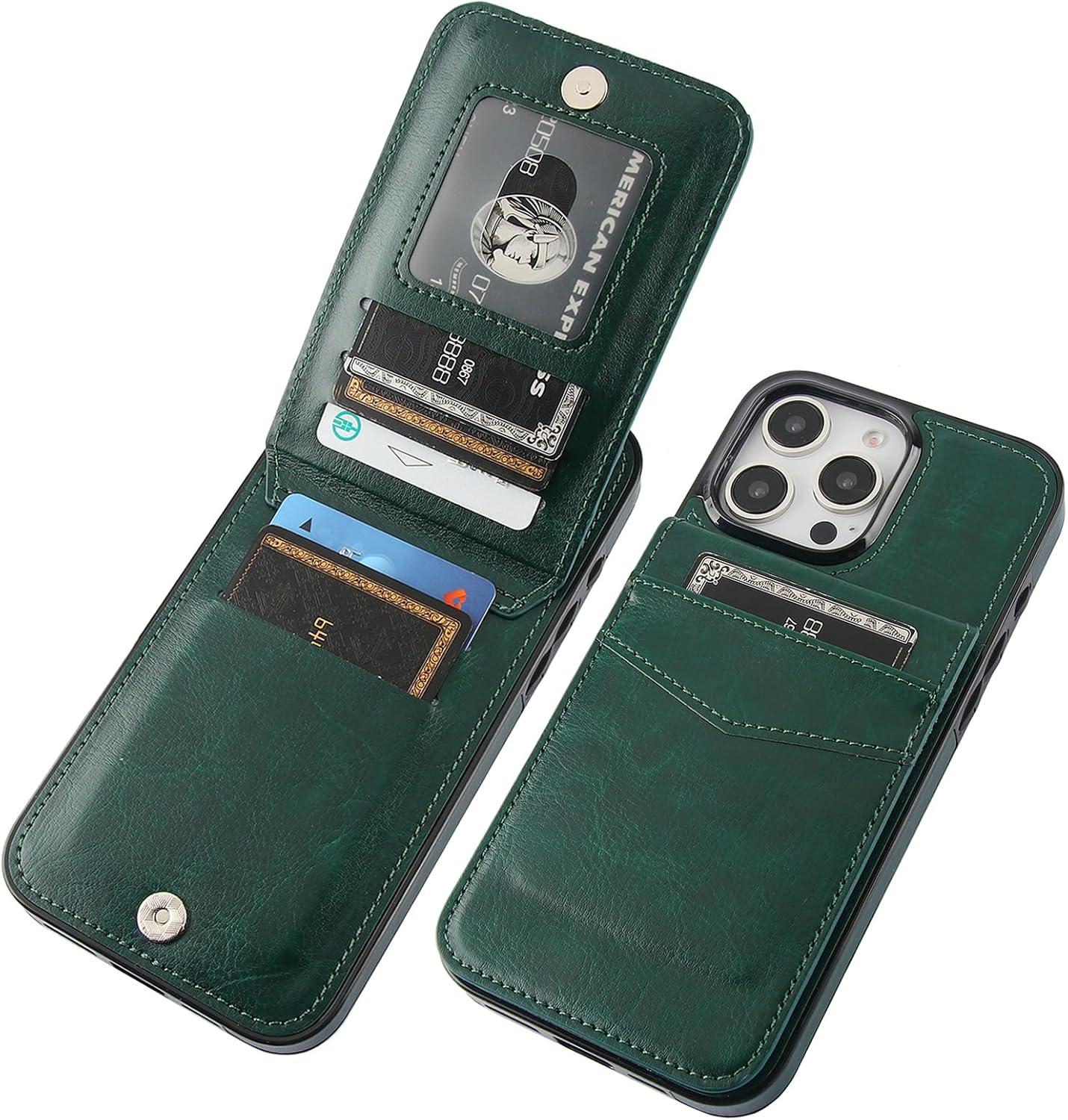 KIHUWEY Compatible with iPhone 16 Pro Max Case Wallet with Credit Card Holder, Flip Premium Leather Magnetic Clasp Kickstand Heavy Duty Protective Cover for iPhone 16 Pro Max 6.9 Inch Dark Green