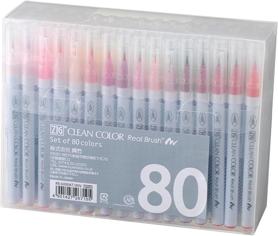 Kuretake Color Pen Brush Pen ZIG Clean Color Real Brush 80 Colors RB-6000AT/80V