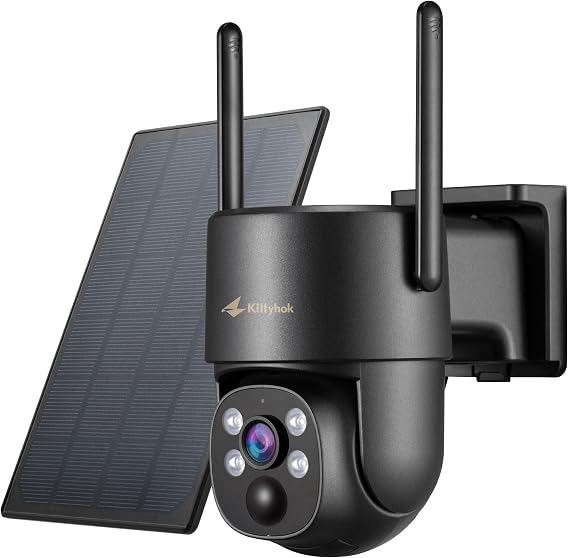 Kittyhok PT Solar Camera Security Outdoor, 2K FHD Wireless Security Camera