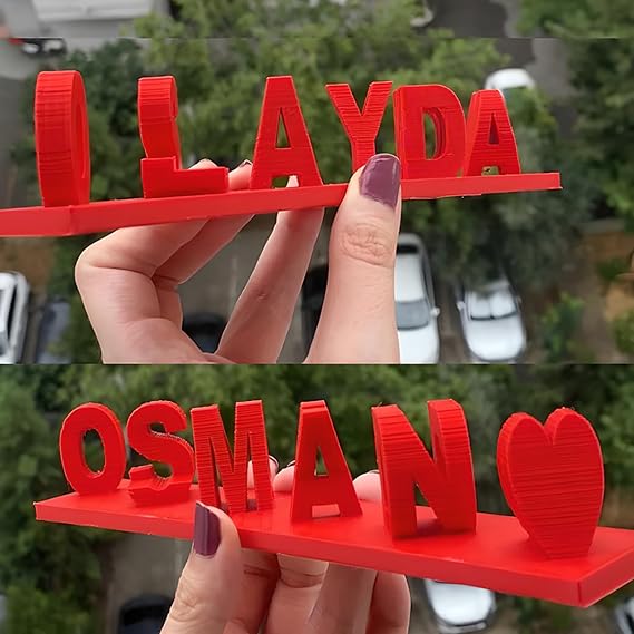 Drawelry Personalized 3D Printed Double Name Plate, Customized Name Printed Ornament, Name Stand as Sweet Gifts for Illusion Love (Style 1)