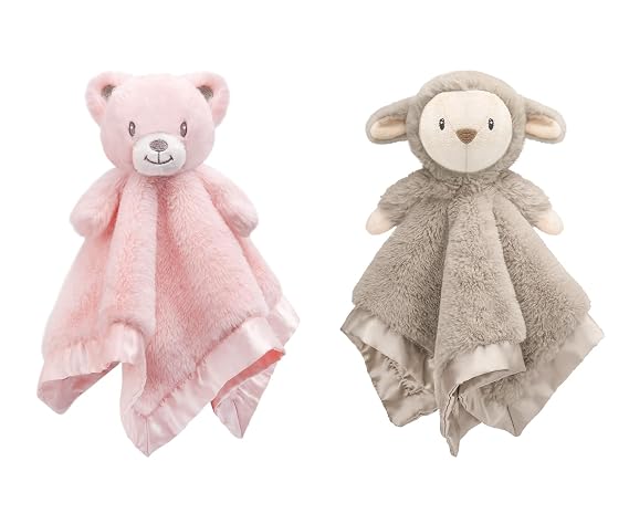 2 Pack Baby Security Blanket Soft Baby Lovey Fluffy Blanket for Girls Lovie Snuggle Toy Baby Cuddly Bear Stuffed Gift for Newborn Infants Pink 13.5 Inch